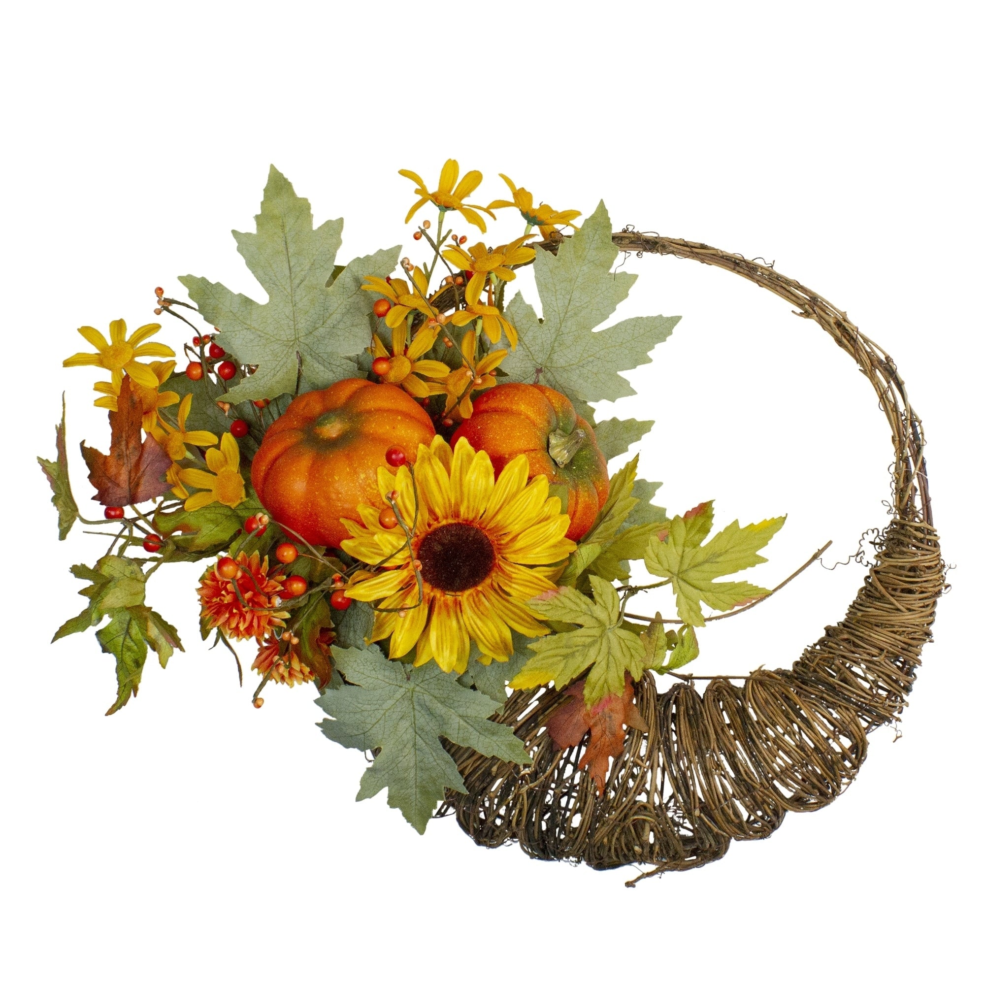Pumpkin And Sunflower Fall Harvest Artificial Cornucopia Wreath 20 Inch Unlit N A