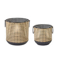 Punched Metal Candle Holder With Rattan Design Set Of 2