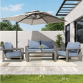 Purescape 4 Piece Hand Painted Aluminum Outdoor Conversation Set With Loveseat Gray Cushions And Coffee Table
