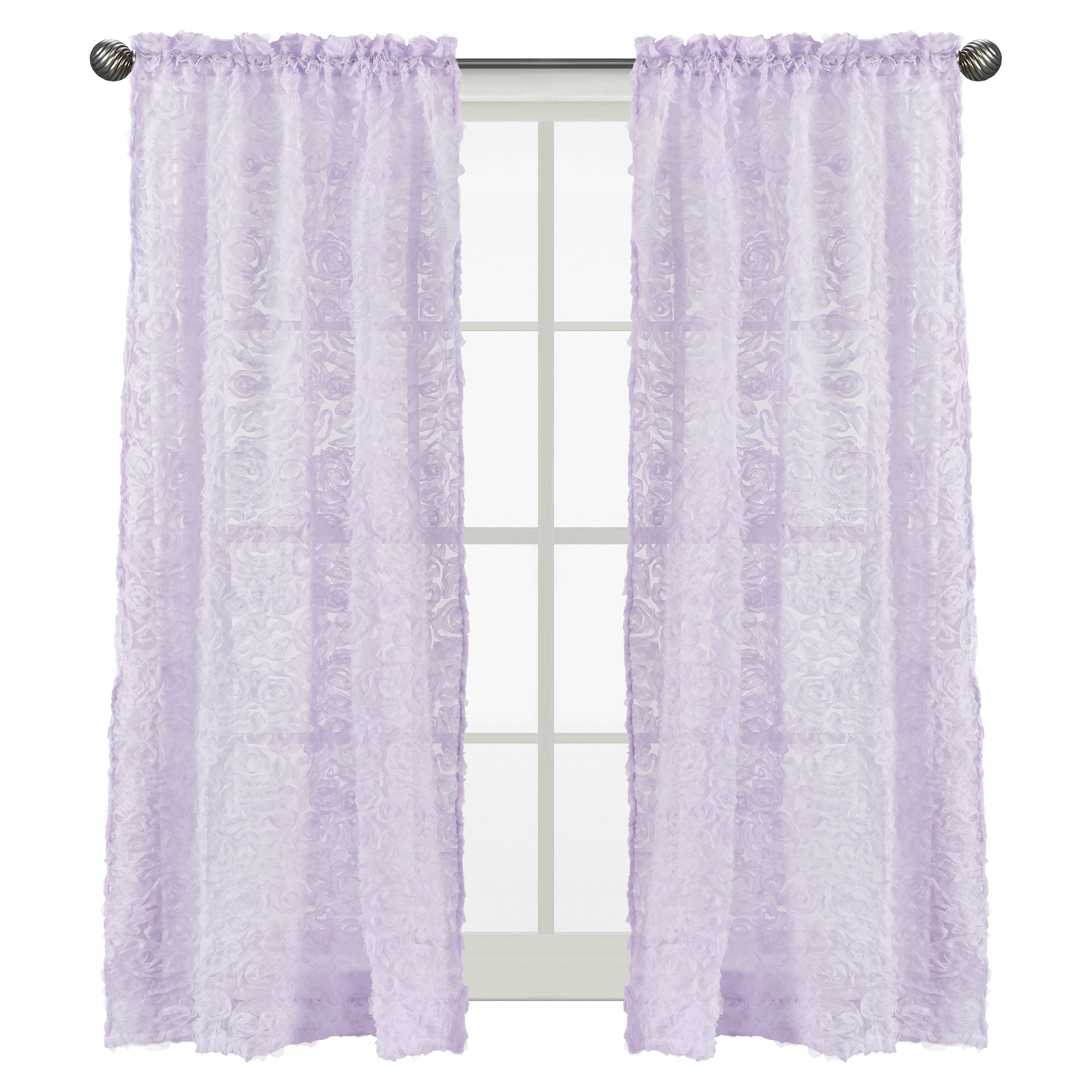 Purple Floral Rose 84In Window Treatment Curtain Panel Pair Lavender Flower Luxurious Elegant Princess Vintage Shabby Chic