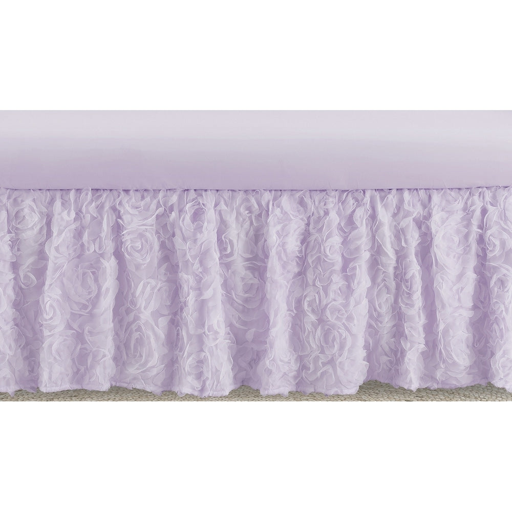 Purple Floral Rose Girl Crib Bed Skirt Solid Light Lavender Flower Luxurious Elegant Princess Vintage Boho Shabby Chic Luxury