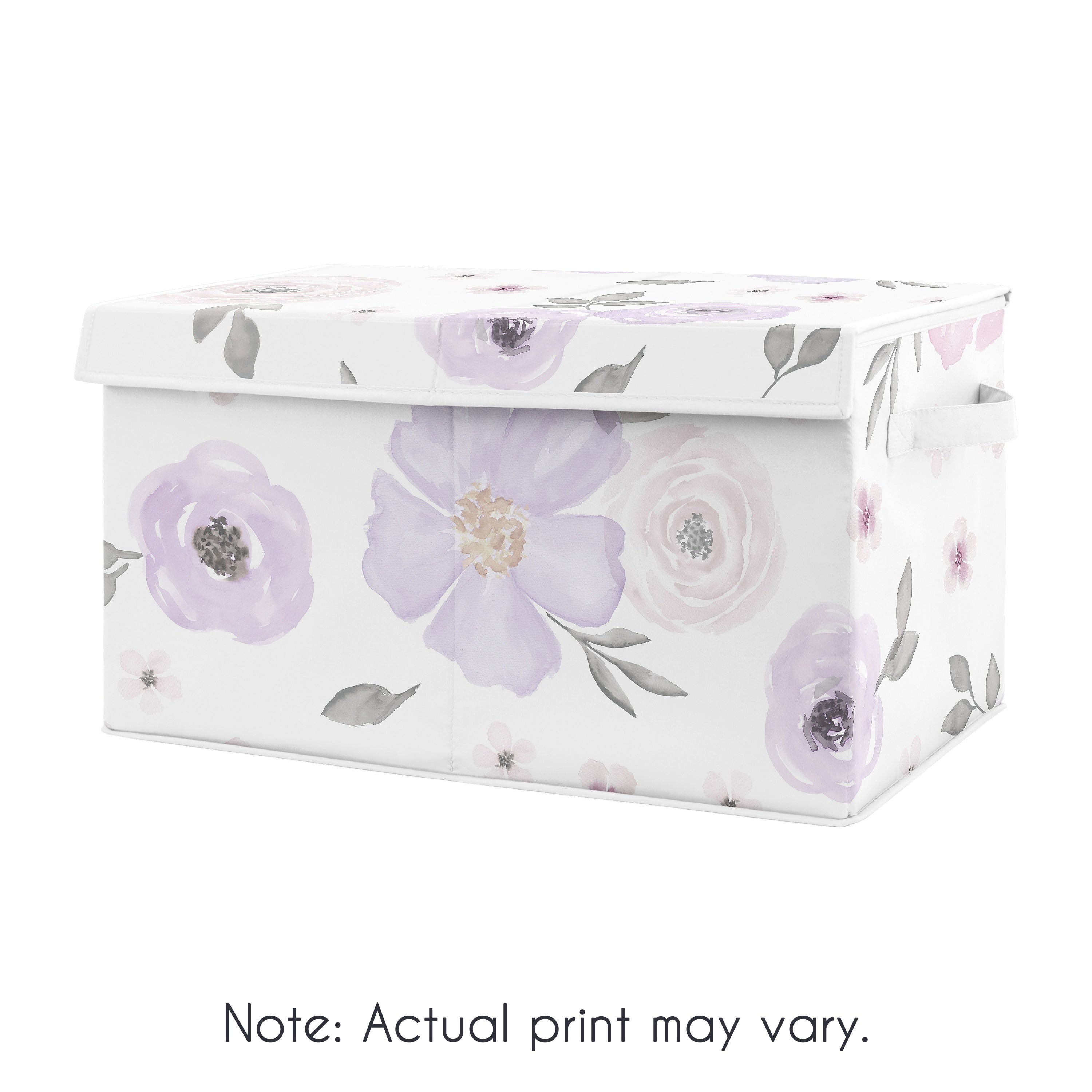 Purple Watercolor Floral Collection Girl Kids Fabric Toy Bin Storage Lavender Pink And Grey Shabby Chic Rose Flower
