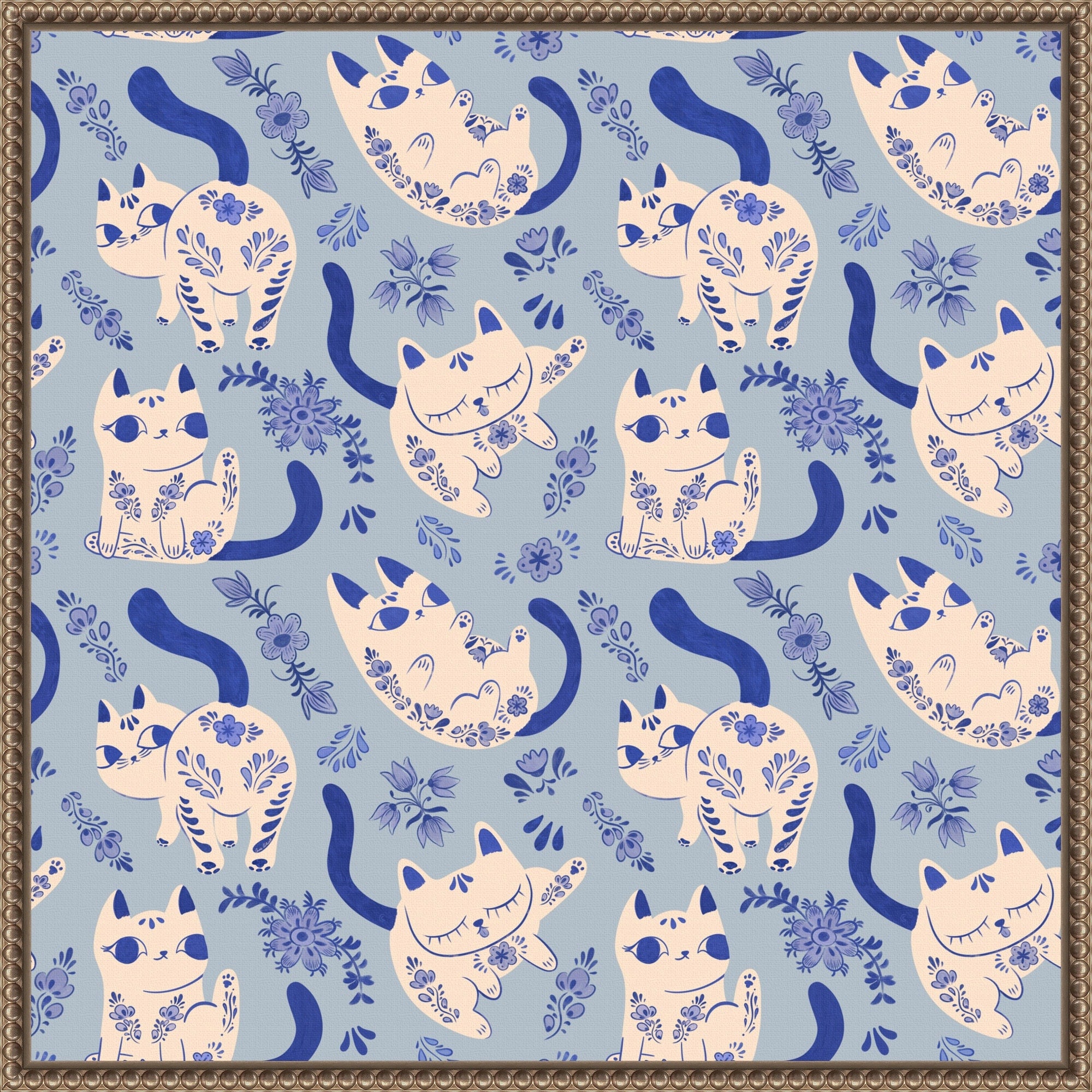 Purrcelin Cats By Carrie Cantwell Framed Canvas Wall Art