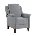 Push Back Recliner Chair Gray Chenille Nailhead Trim Dark Brown