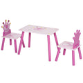 Qaba 3 Piece Set Kids Wooden Table Chair With Crown Pattern Easy To Clean Gift For Girls Toddlers Age 3 To 8 Years Old Pink