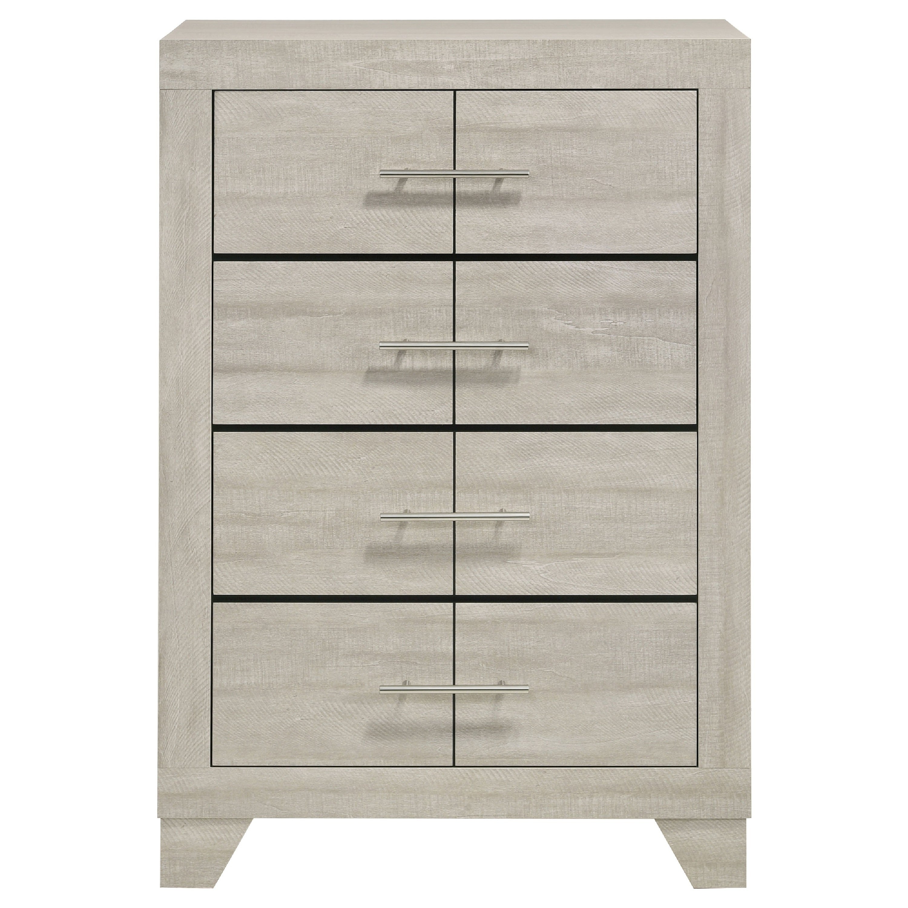 Qanto Tall Dresser Chest 4 Drawers Nickel Metal Rustic Cream Wood