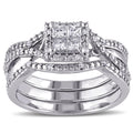 Miadora Sterling Silver 1 2Ct Tdw Princess Cut Quad White Diamond Interlaced Halo 3 Piece Bridal Ring Set