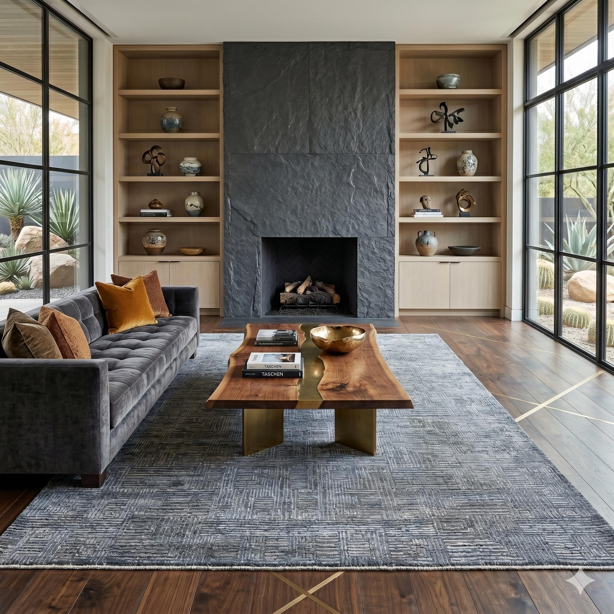 Mcqueen Handmade Knotted Geometric Wool Viscose High Low Area Rug
