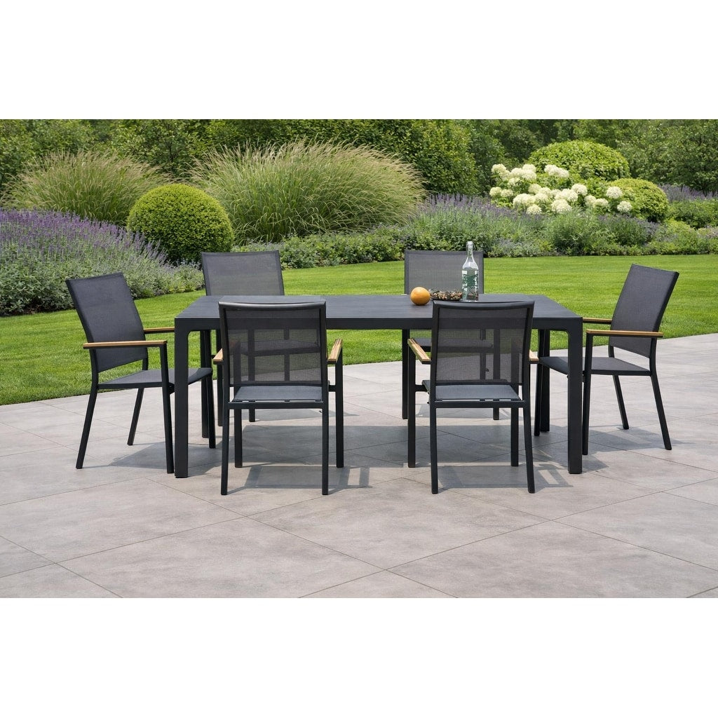 Quay Dark Grey 7 Piece Aluminum Outdoor Dining Set With Tribeca With Ceramic Glass Table Top N A