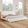 Queen King Fabric Upholstered Bed With Curved Aesthetic Headboard