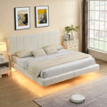 Queen King White Boucle Floating Bed With Led Mood Lighting And Anti Collision Design