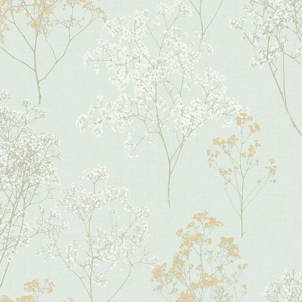 Queen Annes Lace Wallpaper Floral In Green Ochre Orange Sage Mint Mint Green