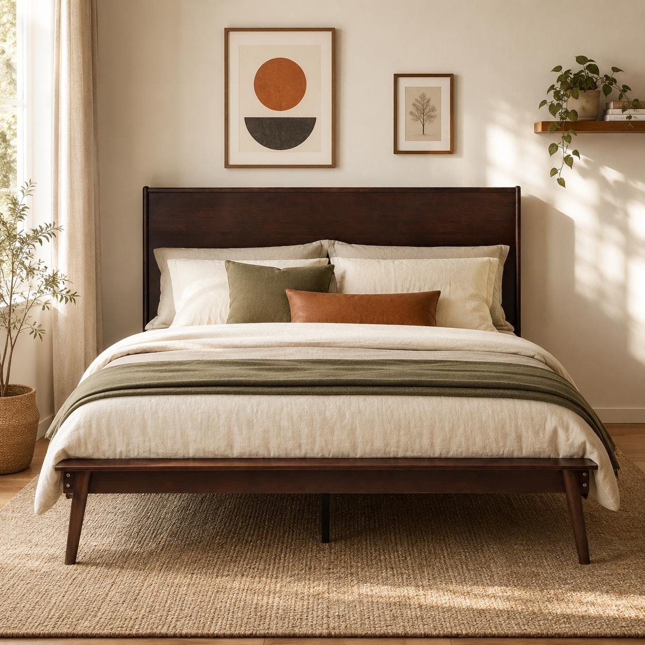 Queen Bamboo Platform Bed Frame With Oversized Panel Headboard By Christopher Knight Home