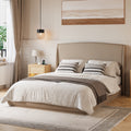 Queen Bed Frame Upholstered Wingback Headboard Low Profile Platform Bed