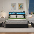 Queen Bed Frame With Ergonomic Headboard Platform Bed Frame With Outlets Charger Led Light With Storage Shelf