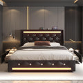 Queen Bed Frame With Led Lights Upholstered Bed Frame With Charging Station Platform Bed With Diamond Headboard Wooden Slats