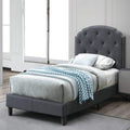 Queen Bed With Button Tufted Scalloped Headboard Gray