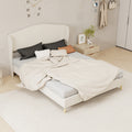 Queen Beige Upholstered Platform Bed Frame With Headboard For Bedroom