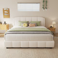 Queen Boucle Fabric Platform Bed Soft Curved Headboard Beige Finish Simple Setup