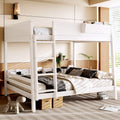 Queen Bunk Bed With Storage Shelf And Bookshelf Wood Bunk Bed With Ladder And Guardrails Detachable Design