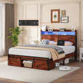 Queen Full Bed Frame With Storage Headboard Footboard Storage Led Lights Anti Slip Noise Free Metal Platform