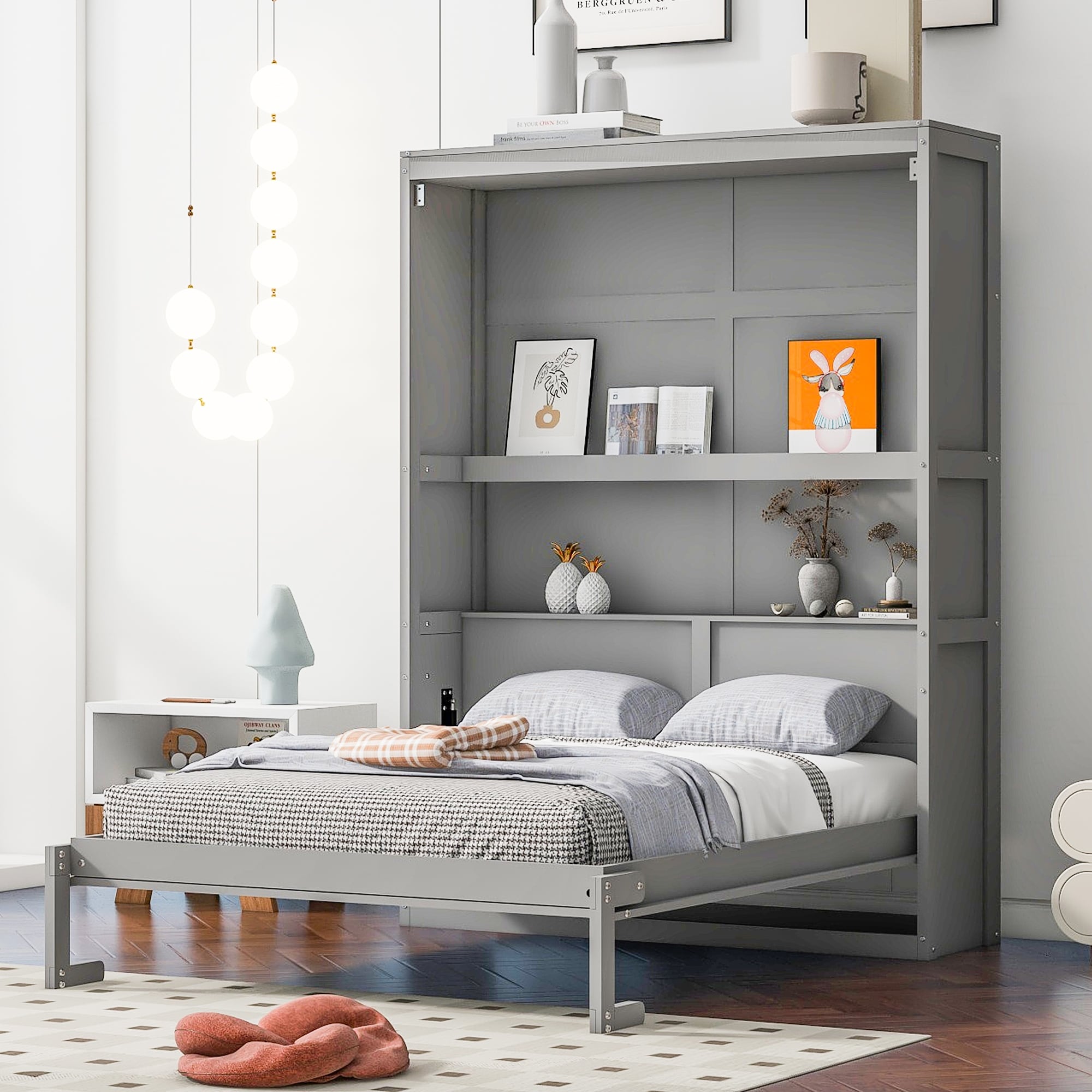 Queen Full Size Murphy Bed Wall Bed With Shelves For Bedroom