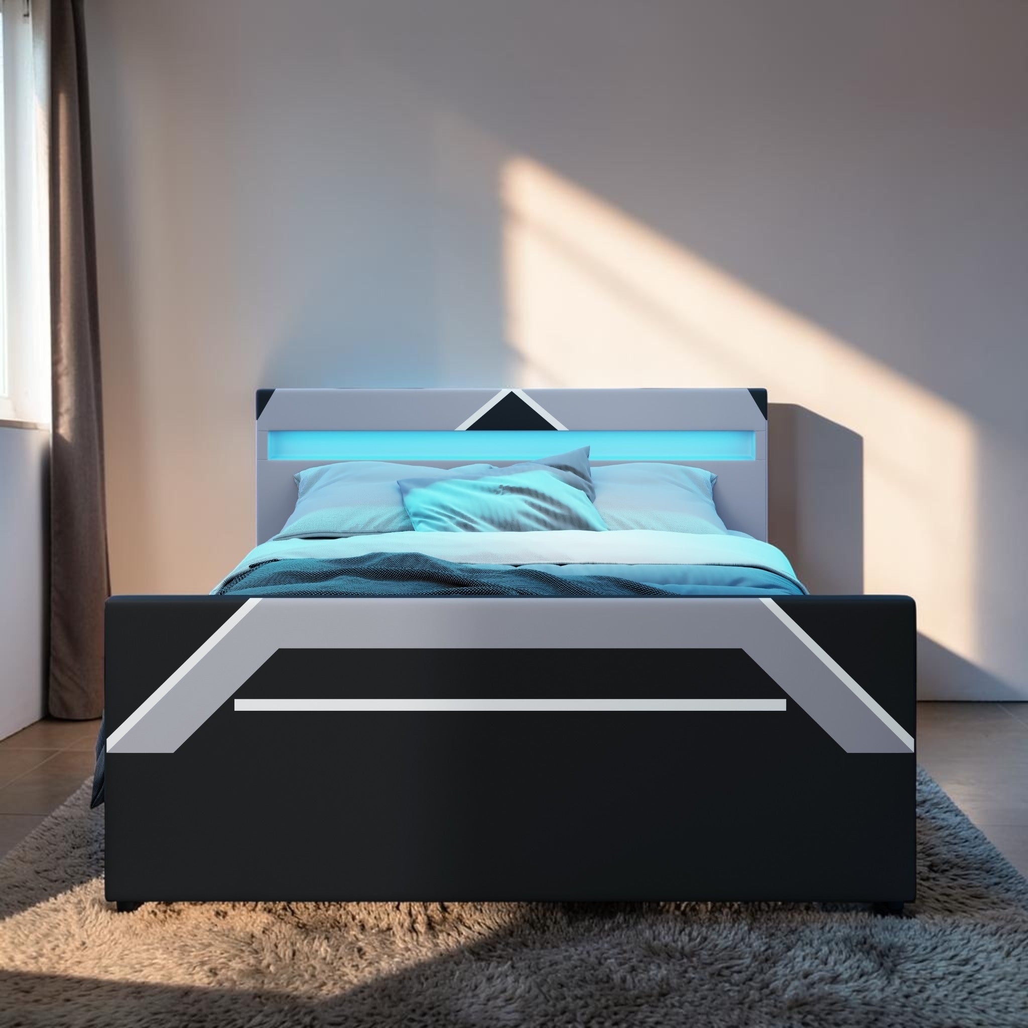 Queen Gaming Bed With Led Lighted Headboard And Hydraulic Storage Cyberpunk Platform Bed Frame