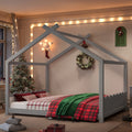 Queen House Floor Bed With Support Slats Solid Wood House Bed Frame For Kids No Box Spring Needed