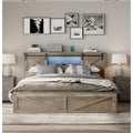 Queen King Size Farmhouse Bed Frame With Led Lights And Charging Station