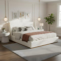 Queen King Size Luxury Upholstered Bed With Winged Headboard And Splash Resistant Fabric