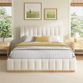 Queen King Size Modern Minimalist Striped Fabric Bed With Padded Headboard