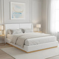 Queen King Size Modern White Boucl Bed With Winged Headboard Wood Base