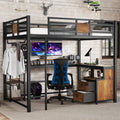 Queen Loft Bed With Desk And Storage Non Woven Fabric Drawers With Ladders Nosie Free And No Spring Box Needed Black