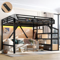 Queen Loft Bed With Wardrobe Storage Stairs Metal Frame With Usb Ports Led Lights