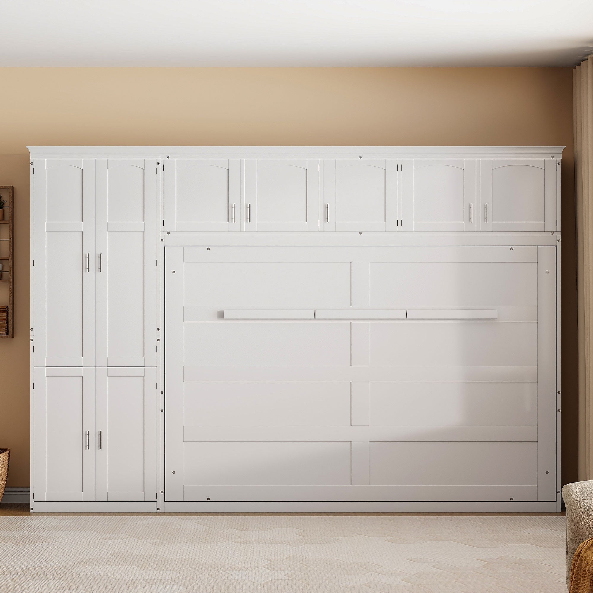 Queen Murphy Bed With Cabinet Storage And Flexible Configuration Ideal For Small Spaces
