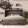 Queen Murphy Bed With Charging Station Farmhouse Murphy Cabinet Bed With Large Storage Drawer Hideaway Foldable Platform Bed