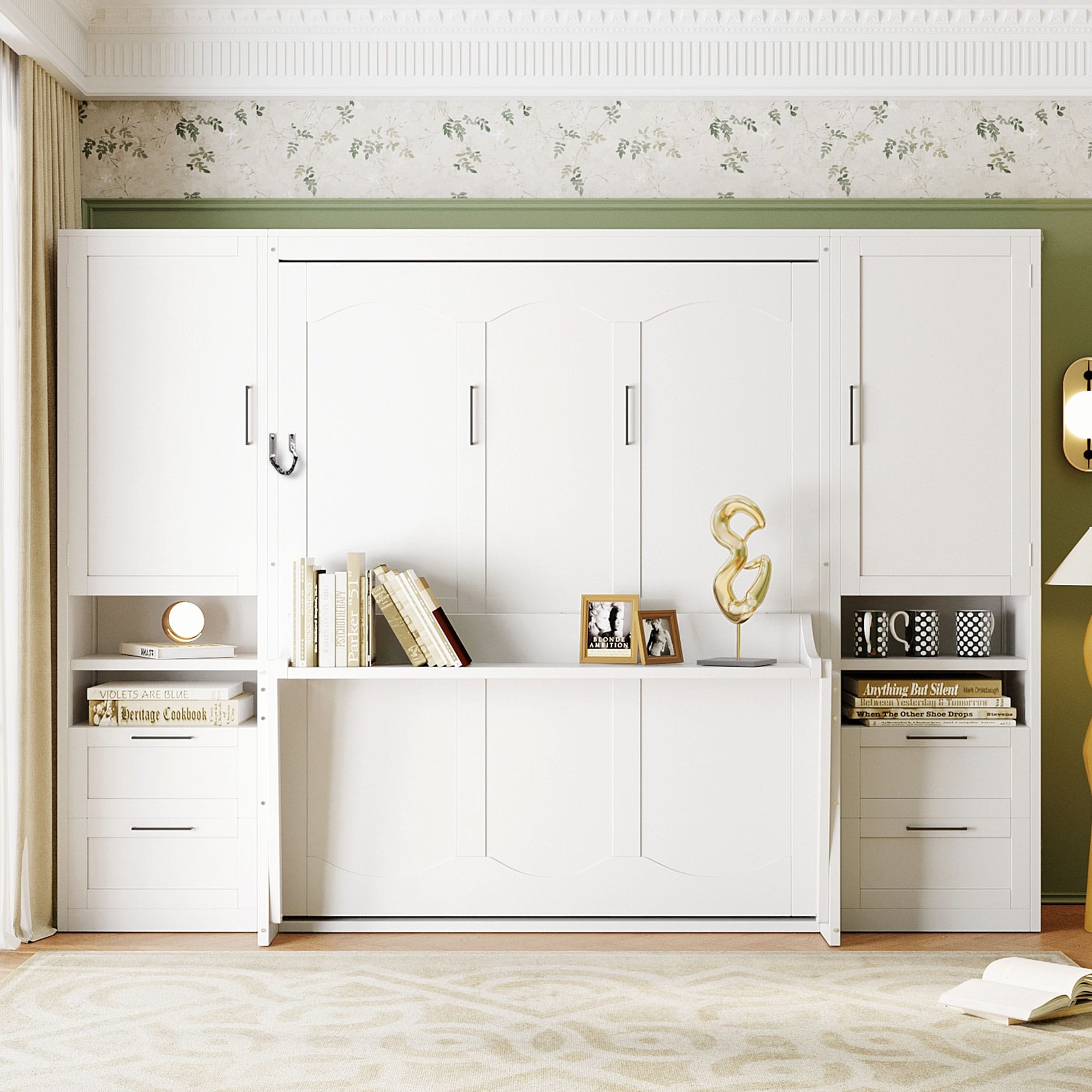Queen Murphy Bed With Closet Drawers Shelves Space Saving Wall Bed