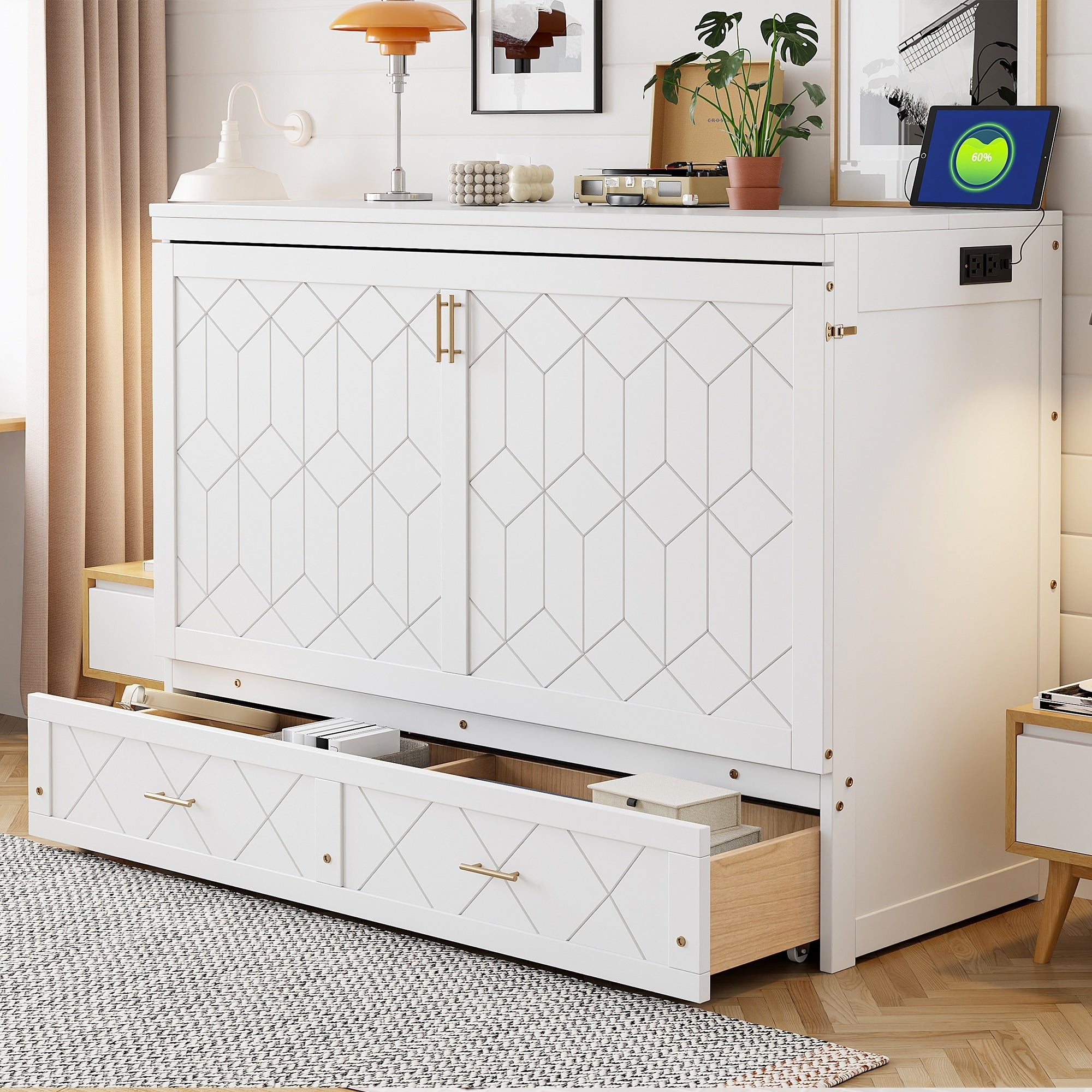 Queen Murphy Bed With Drawer Usb Ports Space Saving Wall Bed