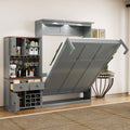 Queen Murphy Bed With Led Lights Storage Cabinet Wine Rack Glass Holder Drawers