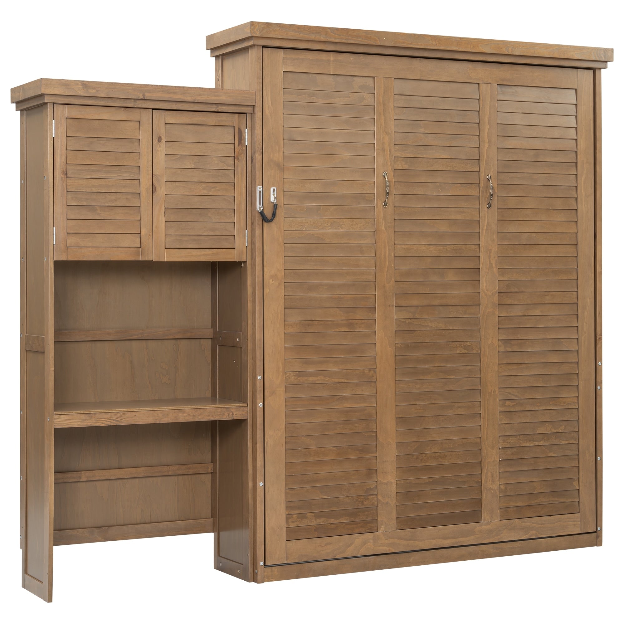 Queen Murphy Bed With Louvered Storage Shelves Foldable And Space Saving Design