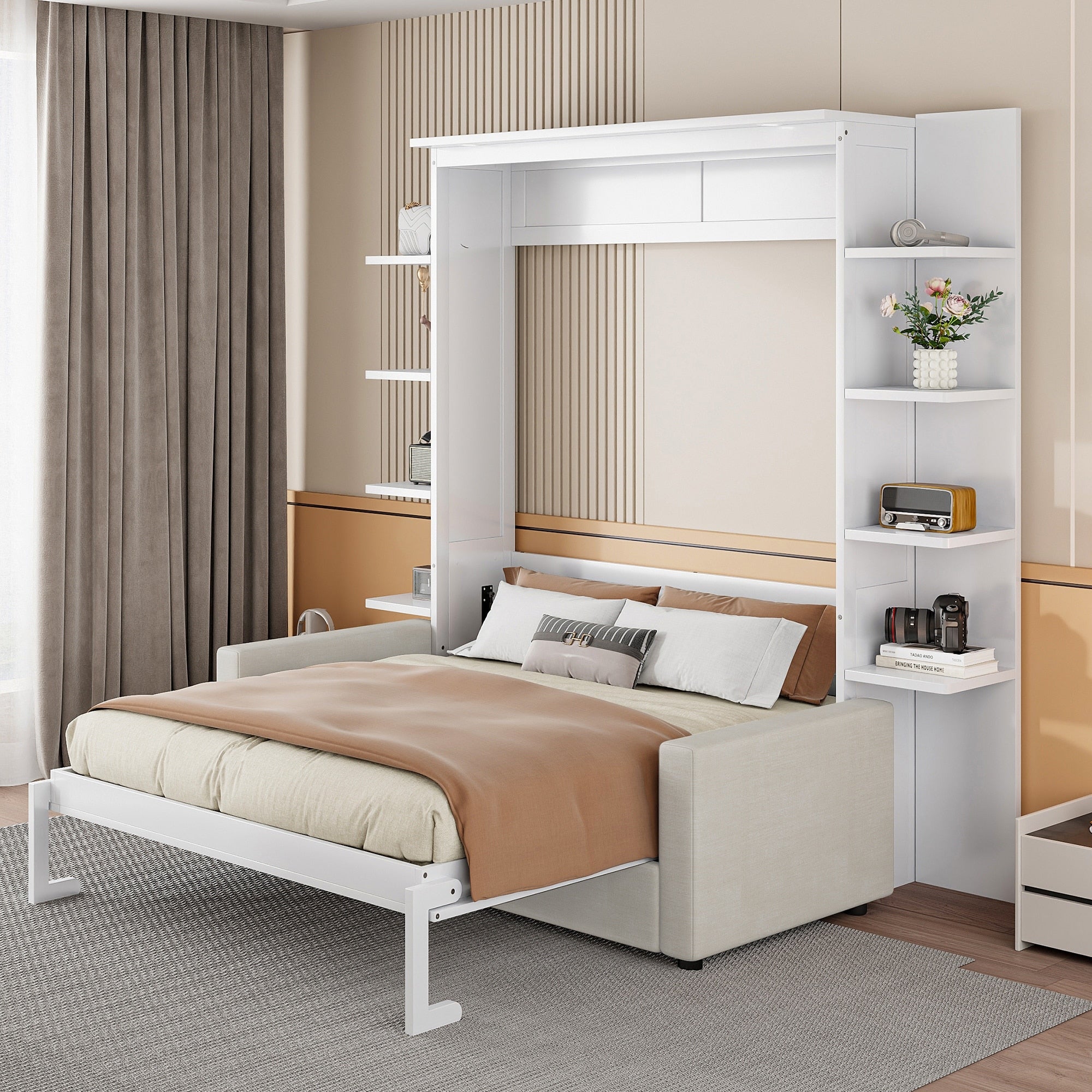 Queen Murphy Bed With Sofa Space Saving Wall Bed Foldable Design