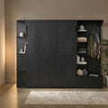 Queen Murphy Bed With Storage Shelves And Led Lights Wall Bed With Cabinets Oak Finish Space Saving