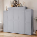 Queen Murphy Bed With Wardrobes And Storage Shelves Wooden Wall Bed Foldable Platform Bed Frame Space Saving