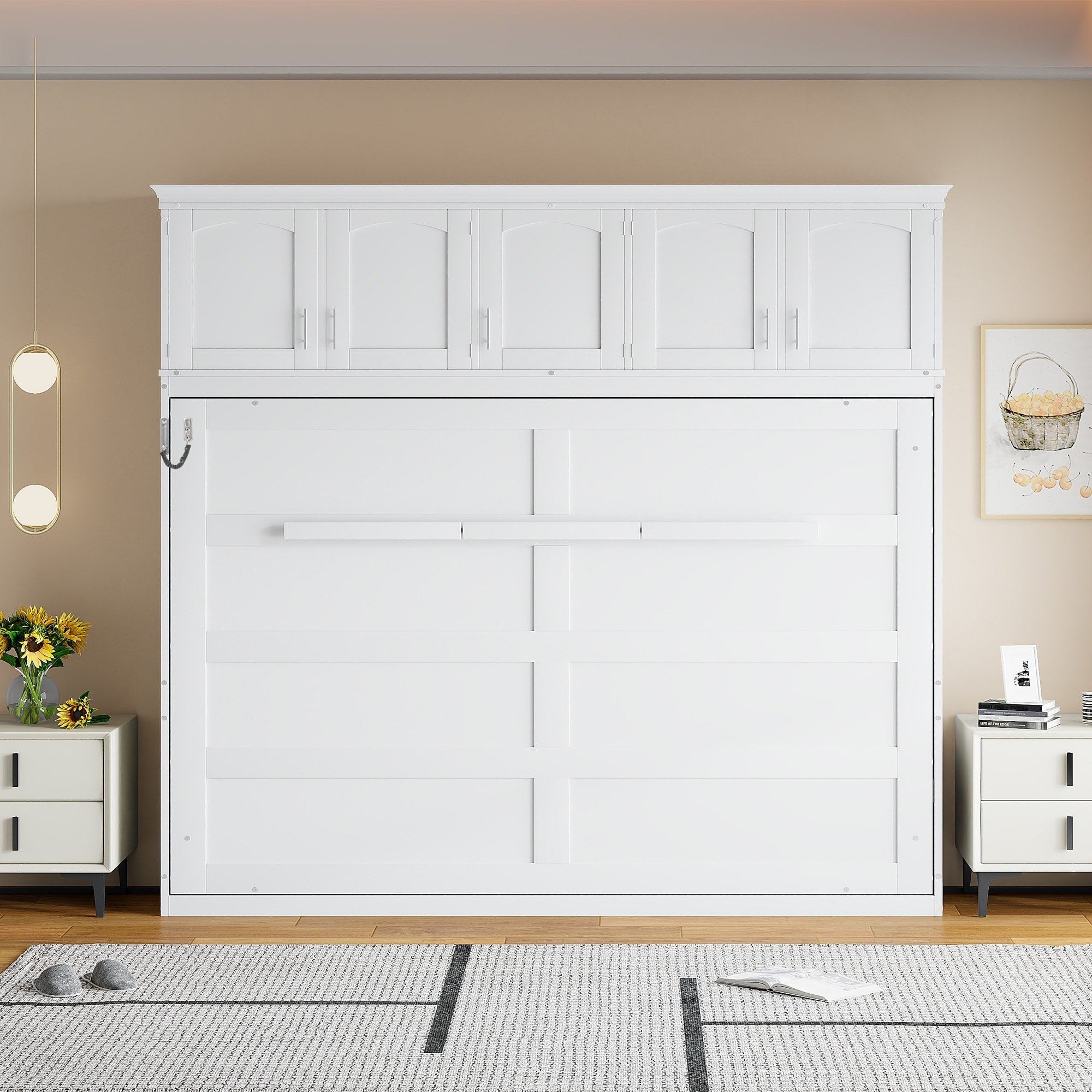 Queen Murphy Wall Bed With Top Cabinets Space Saving Design Easy Storage