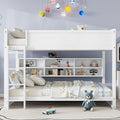 Queen Over Queen Bunk Bed With Built In Storage Cabinets Charging Station Ladder Safety Guardrails