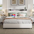 Queen Platform Bed Frame With Ergonomic Headboard Usb Outlets Charger Storage Shelf