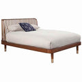 Queen Platform Bed With Slat Back Rattan Headboard Brown