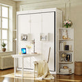 Queen Rotating Murphy Bed With Desk Dual 3 Tier Side Shelves Hidden Wall Cabinet Space Saving Wall Bed