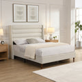 Queen Size Bed Frame High Headboard Upholstered Platform Bed With Wave