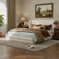 Queen Size Bed Frame With Boucle Upholstered Thick Wingback Headboard White
